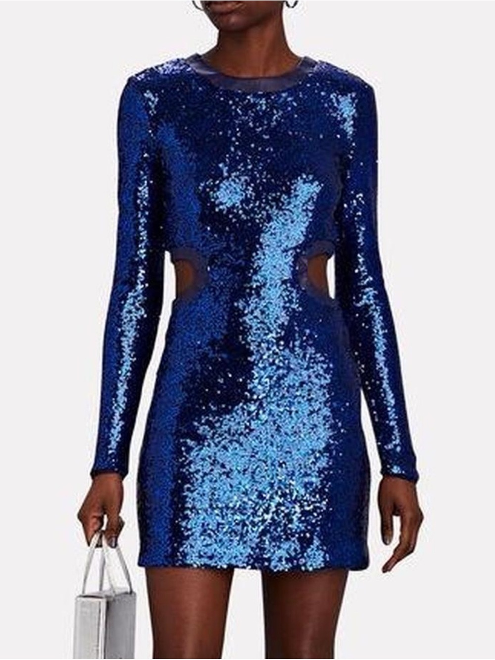 STAUD Dolce Blue Sequin Long-Sleeve Cutout Mini Cocktail Party Dress XS
